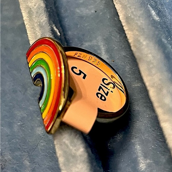 Boho Sterling Silver Gold Clad Rainbow Ring size 5 - Picture 3 of 8